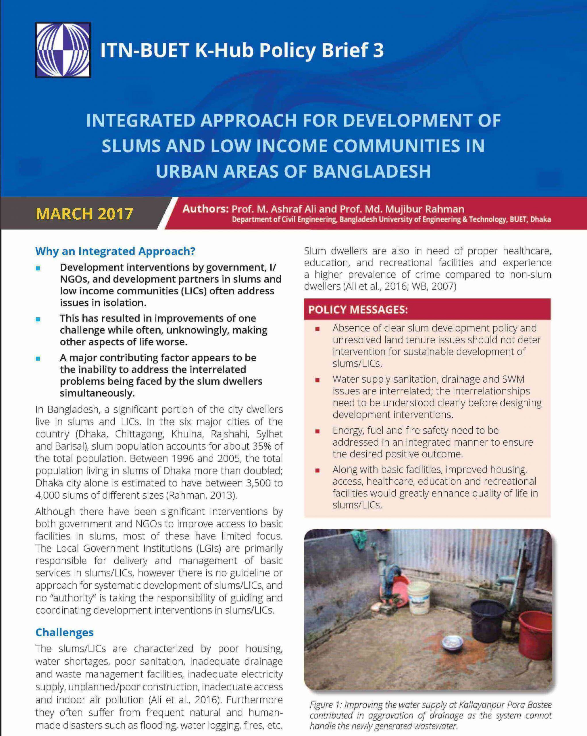 Policy Brief: Integrated Approach for Development of Slums and Low-income Communities in Urban Areas of Bangladesh