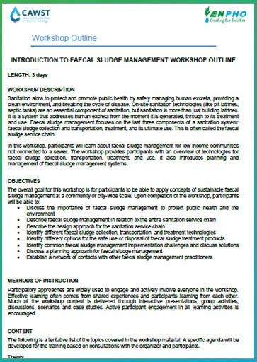 Introduction To Fecal Sludge Management Workshop Outline