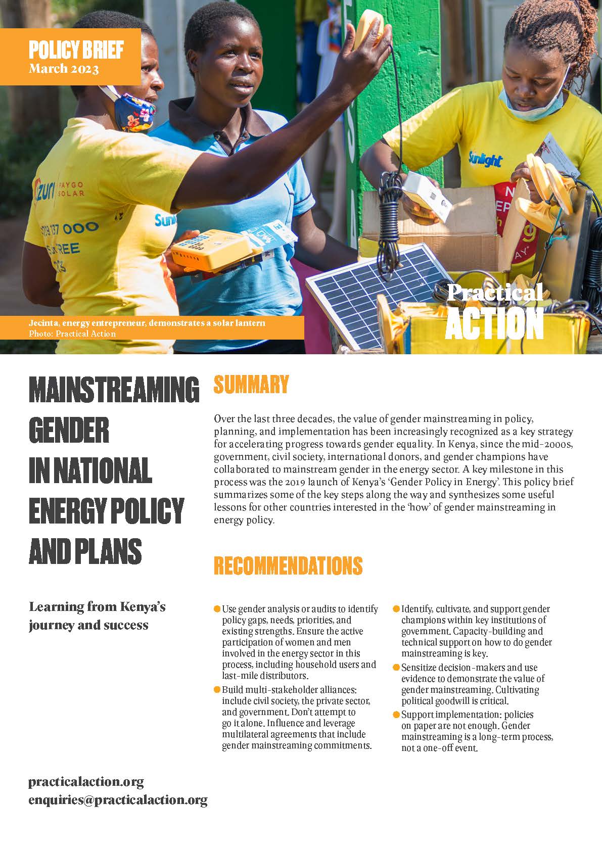 Mainstreaming Gender in National Energy Policy and Plans