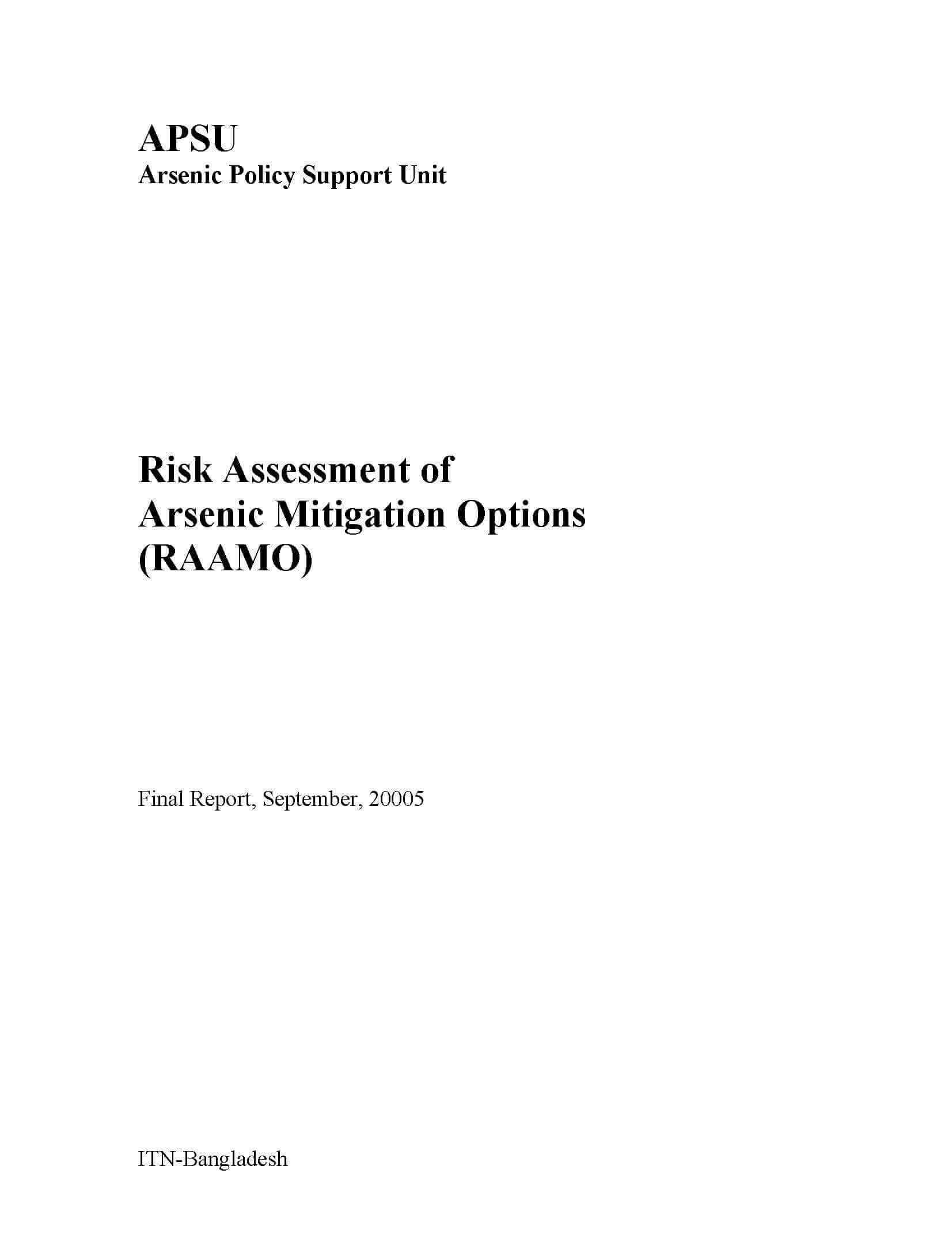 Risk Assessment of Arsenic Mitigation Options (RAAMO)